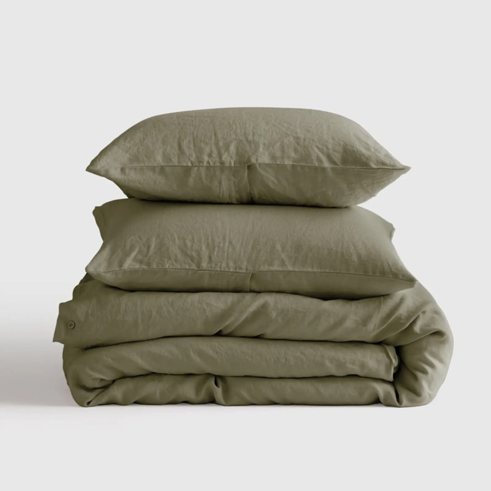 NWT Quince Willowleaf European Linen Duvet Cover Set Queen / Full